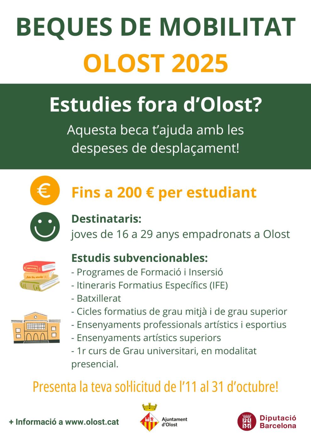BEQUES PER A LA MOBILITAT DELS ESTUDIANTS D’EDUCACIÓ POSTOBLIGATÒRIA QUE ESTUDIEN FORA D'OLOST